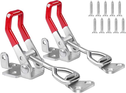 Heavy Duty Toggle Latch Clamp 4002, Adjustable Toggle Clamp Latch With Lock Hole, 550Lbs Holding Capacity Pull Latch for Smoker Lid Jig, Tool Box Case 2Pack (with 10PCS Screws)