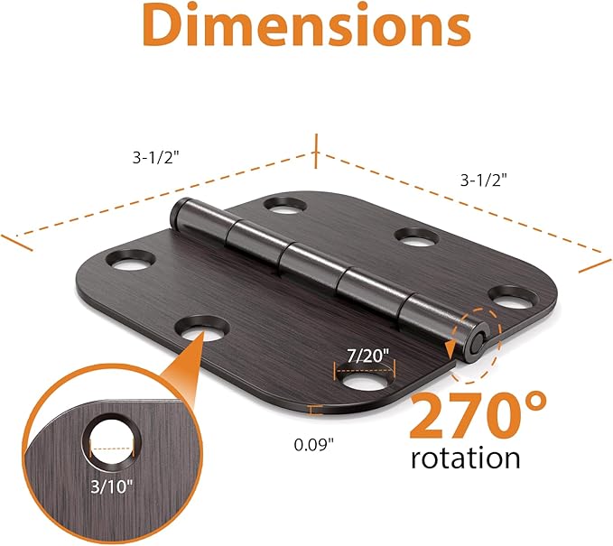 Door Hinges Oil Rubbed Bronze - 30 Pack Bronze Door Hinge 3.5 Inch Rounded Interior Door Hinge with 5/8" Radius - 3 1/2 Inch Door Hinges for Residential Standard Indoor Exterior Doors