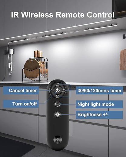 Remote Control Under Cabinet Led Light Plug in, Dimmable Daylight White 4500K, 6 Pack 12 inch Linkable Under Counter Lights for Kitchen Upgrade ETL Listed Plug 24V, UNO-LK 4500K