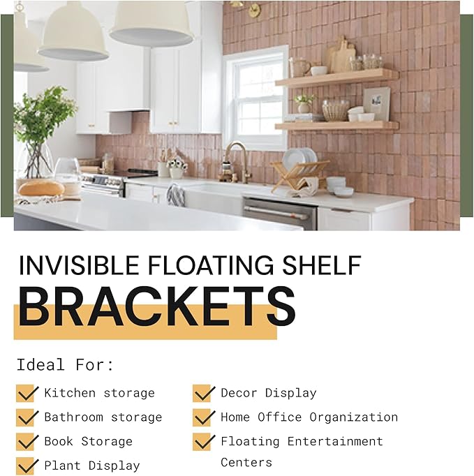Floating Shelf Bracket 2 Pack - 32” Hidden Shelf Brackets, 150 LB Weight Capacity, Supports Wall Mounted Floating Shelves of Any Length, 3/4 Inch Industrial Solid Steel Support Rods Walnut Wood Works