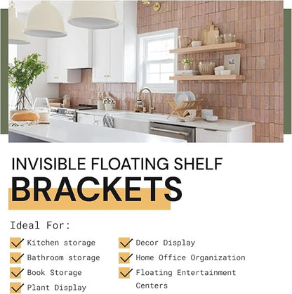 Floating Shelf Bracket 2 Pack - 32” Hidden Shelf Brackets, 150 LB Weight Capacity, Supports Wall Mounted Floating Shelves of Any Length, 3/4 Inch Industrial Solid Steel Support Rods Walnut Wood Works