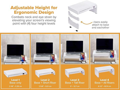 Bostitch Konnect Adjustable Monitor Riser with Drawer & Cell Phone Holder, Laptop Stand for Desk, 4 Height Levels, Cable Management & Rubber Feet
