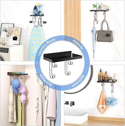 Ironing Board Holder Wall Mounted, Black Iron Holder for Laundry Room, Metal Iron Board Wall Hanger with Storage Shelf, Ironing Board Hooks for Laundry Room Livingroom Bathroom (Y or T Leg)