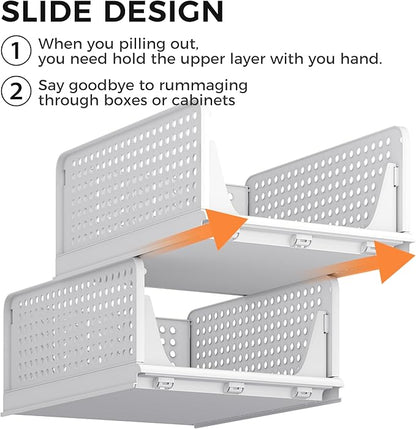 Pinkpum 5 Pack Stackable Plastic Storage Closet Organizers and Storage Bins Drawer Shelf Storage Container for Wardrobe Cupboard Kitchen Bathroom Office White