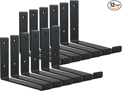 HEART ART Black Shelf Bracket 12 inch, Shelf Bracket 12 Pack,J Metal Heavy Duty Shelf Support Brackets,11.5" L×6" H×1.5" W