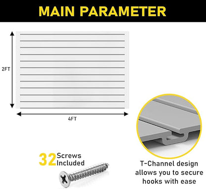Heavy Duty 2x4 PVC Garage Slatwall Storage System (with Endcaps & Screws) - Modular Slat Wall Paneling for Garage Wall Organizer - Interlocking Slatwall Panels for Home & Commercial Use (Grey)