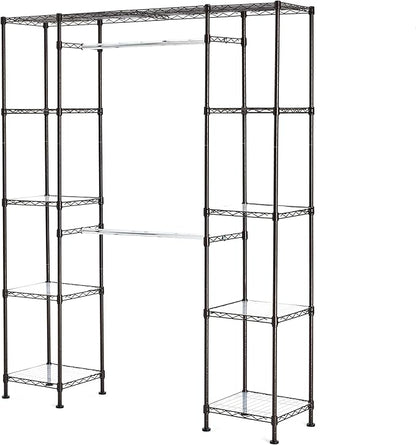 Amazon Basics Expandable Metal Hanging Closet Organizer and Storage Rack Wardrobe with Shelves, 57-80''L x 14''W x 72''H, Bronze