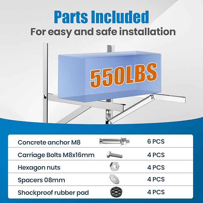 Mini Split Wall Mounting Bracket for 9000-24000 BTU Air Conditioner, Foldable Heavy Duty AC Support Bracket for Wall Mount Condenser AC Heat Pump Systems, 201 Stainless Steel Max 500 Lb