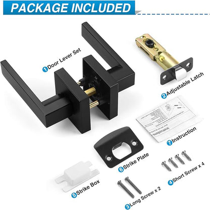 8 Pack Matte Black Door Handles, Passage Door Levers for Hallway & Closet, Interior Keyless Door Knobs Heavy Duty Square Non-Locking Handlesets(2.0lb), Reversible for Left & Right Sided Doors
