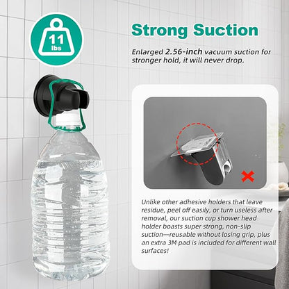 Hibbent Vacuum Suction Cup Shower Head Holder, Removable Showerhead Bracket, Height Adjustable Shower Wand Holder & Wall Mount ABS Plastic Suction Holder for Handheld Shower Head, Matte Black
