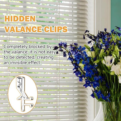 24 PCS Hidden Channel Valance Clips, 1-7/8inch Clear Plastic Blinds Clips for Valance with a Groove in The Back