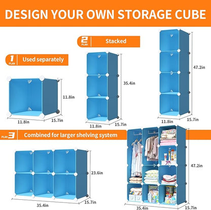 VIPZONE Baby Dresser, Kids Closet Organizers, Portable Kids Wardrobe for Closet, Bedroom, Nursery, Cubby, Cabinet, Clothes, Dress, Baby Storage Shelf, Armoire Clothes Hanging (Blue)
