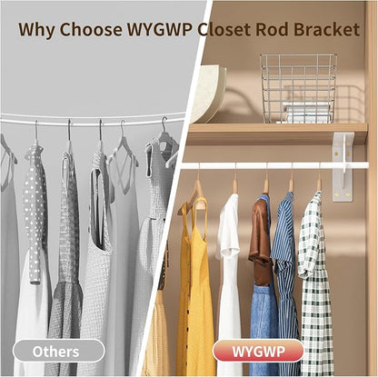 Closet Rod Support Bracket White WYGWP 14 inch Heavy Duty Shelf Brackets with Rod Holders Support 400lbs Wall Mounted Sturdy 2 Pack