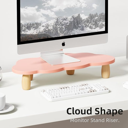 Monitor Stand Riser,Cloud Shape Wood Computer Monitor Stand, 16.5IN Monitor Stand Riser, Multi-Purpose Desktop Organizer Riser for Computer,Laptop,Printer,TV,Pink