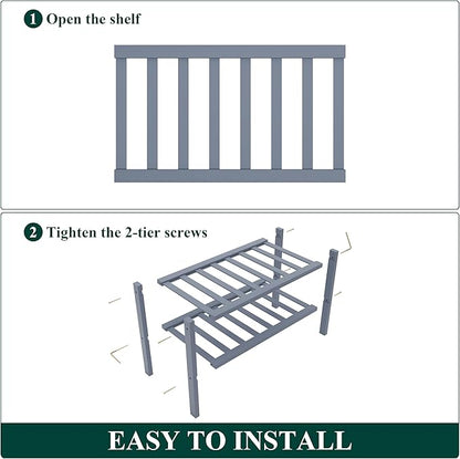 Smiry Bamboo Shoe Rack for Closet, 2 Tier Small Wooden Stackable Shoe Organizer, Free Standing Shoes Storage Shelf for Entryway, Front Door Entrance, Grey