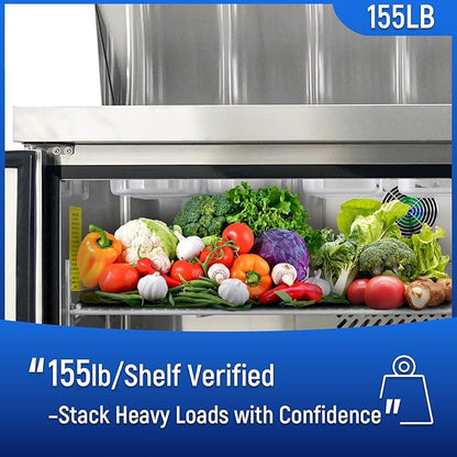 DeepTide Commercial Sandwich&Salad Prep Table Freezer and Refrigerator Shelves, Durable and Resistant to Corrosion, Easy Snap-On Design, Adjustable Steel Shelving, 3 Pack