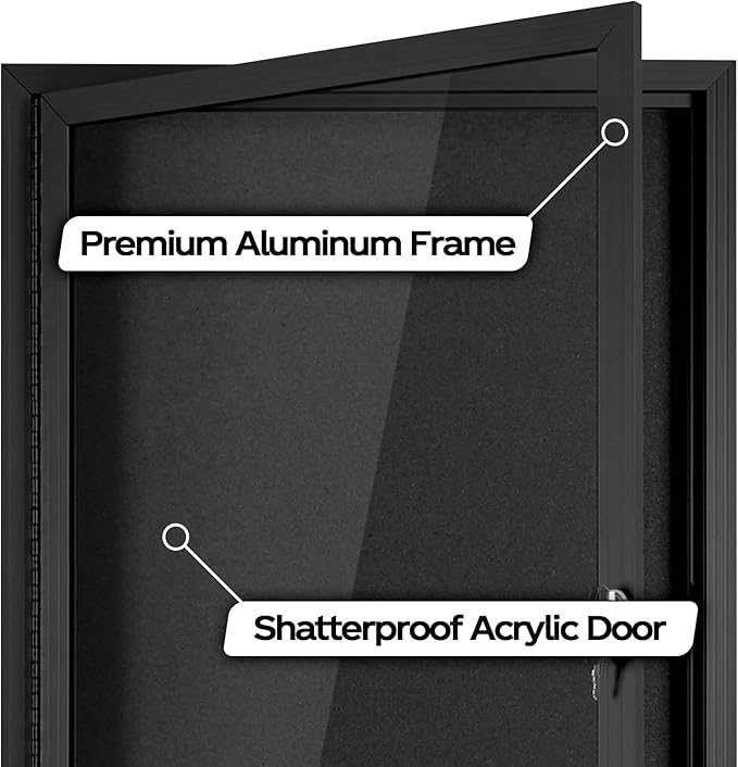 INNOVART Enclosed Bulletin Board 36” x 24”, Lockable Fabric Noticeboard with Aluminum Frame, Wall Display Case with Swing-Open Door Black Felt, Information Cabinet for School, Office, Commercial, etc