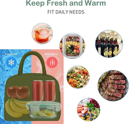 DALINDA Lunch Bag Lunch Box for Women Men Reusable Insulated Lunch Tote Bag High Capacity for Travel Work Picnic,army green