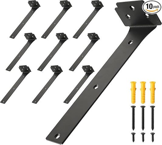 Floating Shelf Brackets,10 Pack Heavy Duty L Brackets for Shelves, 10 Inch Black Stainless Steel Countertop Support Brackets,Wall Mounting for Wood