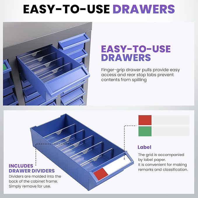Heavy-Duty 40 Drawer Parts Cabinet, All-in-One Organizer with Acrylic Adjustable Shelves for Nuts, Bolts, Tools - The Ultimate Garage Workshop Storage Solution