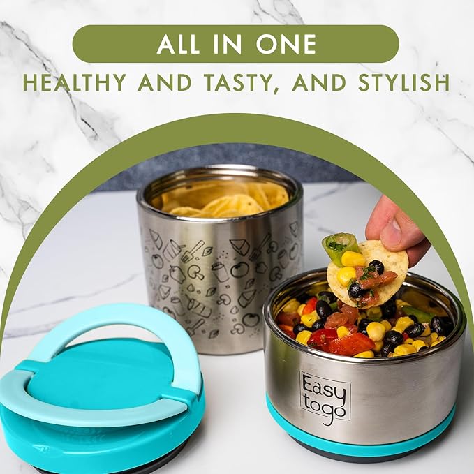 2-Tier Stainless Steel Lunch Box – 32oz Insulated Stackable Food Container – Portable Thermal Bento Box for Adults, Men & Women – Blue