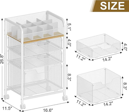 Makeup Cart Organizer with 3 Drawers,Floor Skincare Organizers with Dividers, Vanity Organizer Cosmetics Display Cases Holder for Skin Care Nail Polish Perfume Makeup brush Hair Tool,White