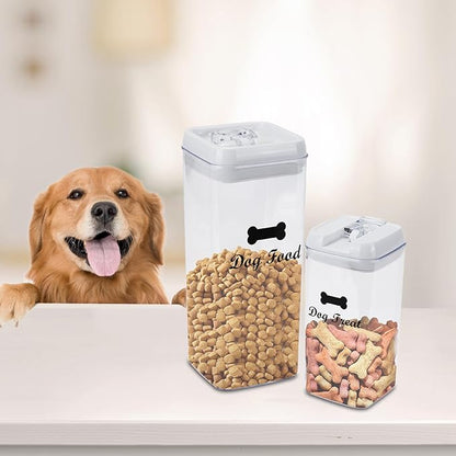 Pethiy dog food storage container dog treat container airtight pet Treats Storage Container-Clear Plastic Storage Canister Tins pet jars(2 Pack set)