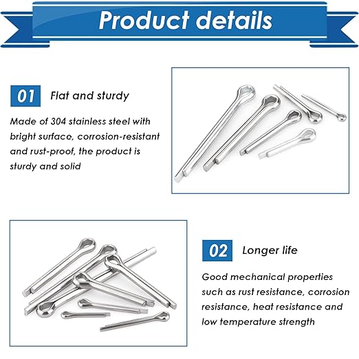 230Pcs Cotter Pin Assortment Kit - 304 Stainless Steel 12 Sizes Cotter Pin Set for Hitch Pin Lock Systems