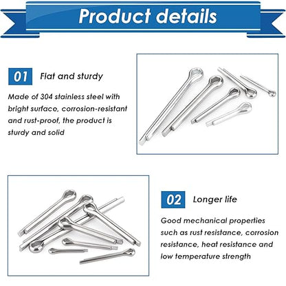230Pcs Cotter Pin Assortment Kit - 304 Stainless Steel 12 Sizes Cotter Pin Set for Hitch Pin Lock Systems