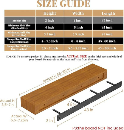 1 Pack Large Shelf Brackets Long Floating Shelf Bracket Invisible Floating Shelf Hardware Heavy Duty Floating Mantel Brackets(43"X4"X3" with Tools)