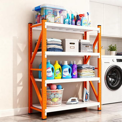 79" H Garage Shelving,3500LBS Heavy Duty Storage Rack,4 Tiers Metal Storage Rack Shelf, Adjustable Shelving Unit for Garage,Kitchen,Warehouse,Basement,78.7" H x 47.2" W x 19.6" D,Orange&White