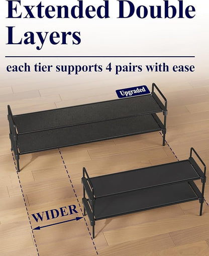 Kitsure Shoe Rack - 2-Tier Long Shoe Organizer with Handles & Non-Slip Feet, Rust-Resistant Metal Shoe Rack for Closet, Entryway, Bedroom, Living Room, 36.1" Wide - 2 Tiers, Black