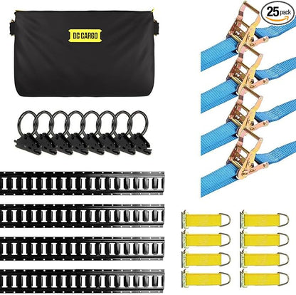 DC Cargo Mall E Track Tie-Down Kit - 25 Pieces: 5 ft Black Rails, E-Track Tie-Down Accessories & E-Track Bag