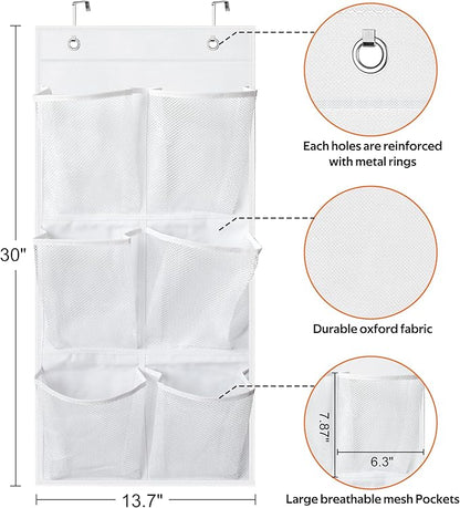 KIMBORA 2 Packs Narrow Over the Door/Wall Shoe Organizer Cruise, Small Hanging Shoe Rack for Closet with Clear Mesh Pocket for Bathroom, RV, Pantry, Camping (White)