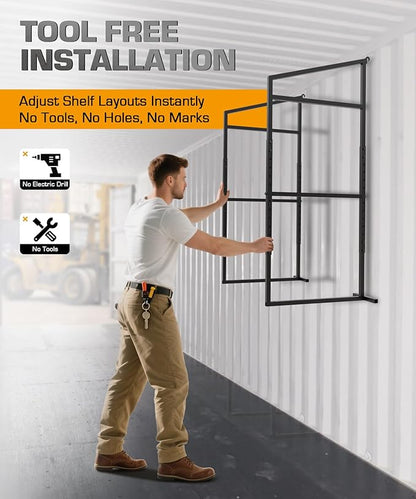 Shipping Container Shelving Rack Steel Container Hanging Shelf Bracket Height Adjustable Fit for 12in 24in Lumber Black Efficient Storage Space No-Drill Installation