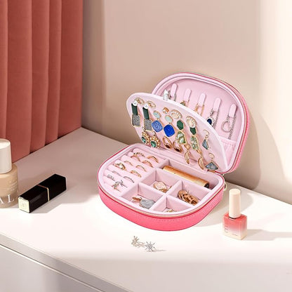 ProCase Travel Size Jewelry Box, Medium Portable Seashell-Shaped Jewelry Case, 2 Layer Jewelry Organizer in PU Leather for Women -Melon Pink