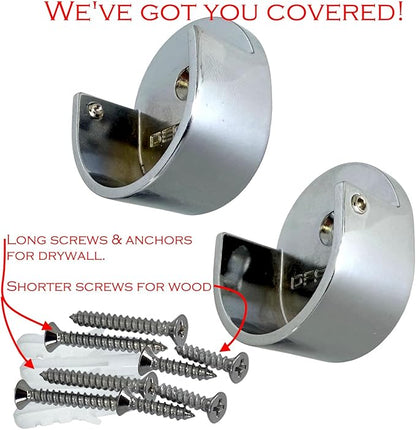 Closet Rod Support Flanges with Screw On Attachment | Heavy Duty Clothes Pole End Sockets for Wardrobes |Polished Chrome |5 Pair