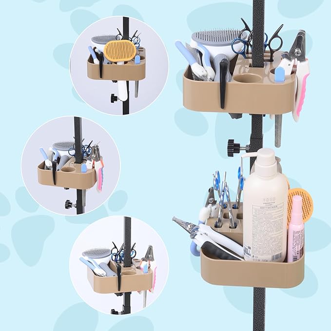Pet Grooming Organizer for Scissors, Brushes and Tools-Rotatable Multi-Compartment Grooming Arm Stand