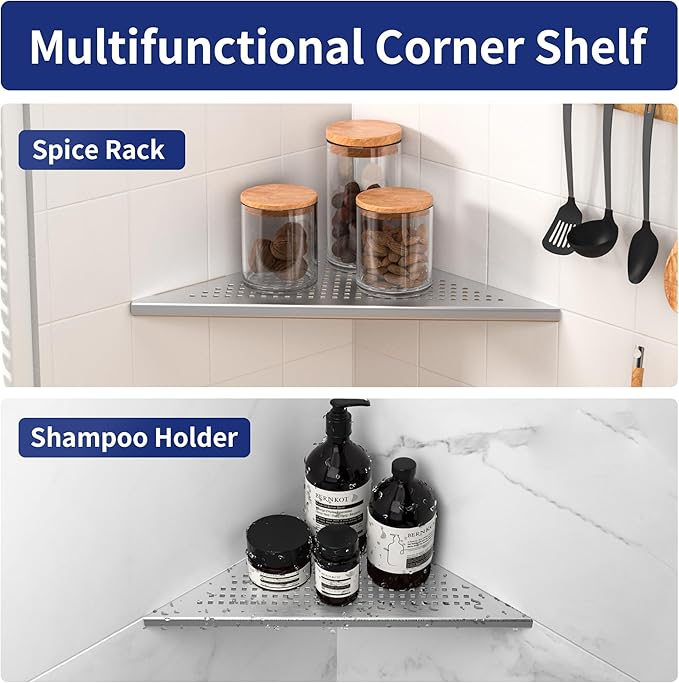 Corner Shower Shelf, 304 Stainless Steel 12" Brushed Recessed Bathroom Shelf, Grout in Shelf for Tiled Wall, Large Size