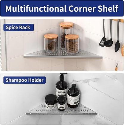 Corner Shower Shelf, 304 Stainless Steel 12" Brushed Recessed Bathroom Shelf, Grout in Shelf for Tiled Wall, Large Size