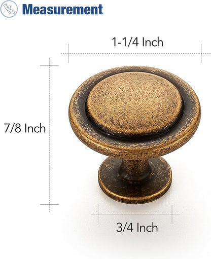 Ravinte 1 Pack 1-1/4 Inch Kitchen Cabinet Knobs Antique Brass Zinc Pulls Door Handles for Dresser Drawers