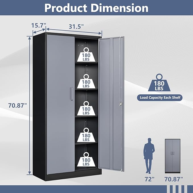 Metal Locker Storage Cabinet,Locking Cabinet with Doors and Adjustbale Shelves,Garage Storage Cabinets for Basement,Home Office