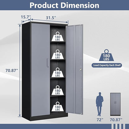 Metal Locker Storage Cabinet,Locking Cabinet with Doors and Adjustbale Shelves,Garage Storage Cabinets for Basement,Home Office