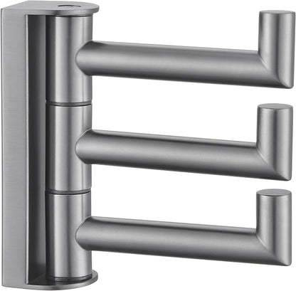 Angle Simple 3 Arms Towel Hook for Bathroom, SUS304 Stainless Steel Swivel Robe Coat Hook Wall Mounted, Foldable Towel Holder, Gunmetal Gray