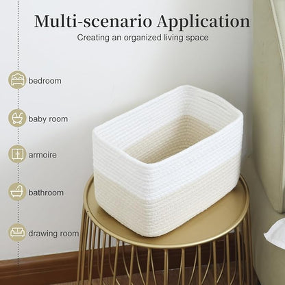 Hopegiver 3 Pack Woven Storage Baskets for Shelves, 11x8x7 Inch Cotton Rope Decorative Organizer Bins for Blanket Clothes Book Baby Pet, Gift Toy Basket for Office, Living Room, Bathroom & Nursery