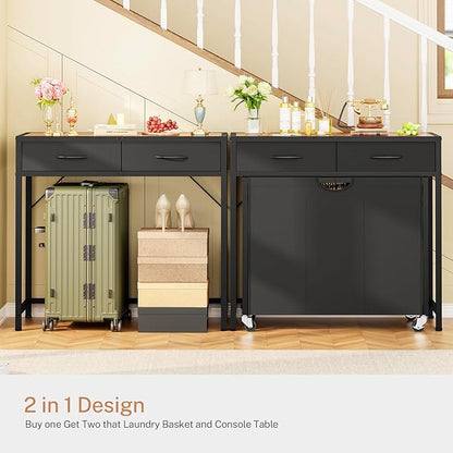 Laundry Sorter, Rolling Laundry Hamper with 3 Section Pull-Out Bags, Laundry Basket Organizer with 2 Drawers & 2-Tone Top Panel, Laundry Hamper with Wheels for Laundry Room Organization, Bathroom
