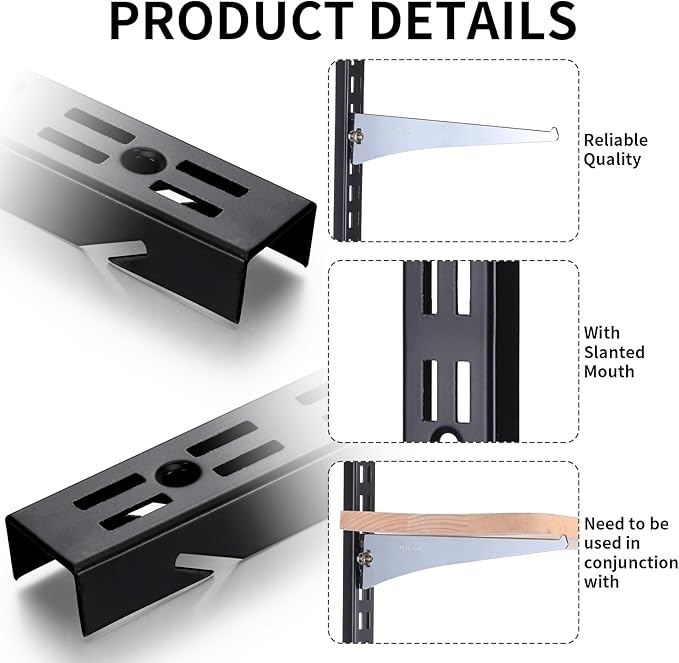 12 Pcs Shelf Rails Bracket Track 47.5 Inches Upright Closet System Hardware Adjustable Wall Standard Shelf Standards for Pantries, Linen Closets, Laundry Rooms, Utility Rooms (Black)