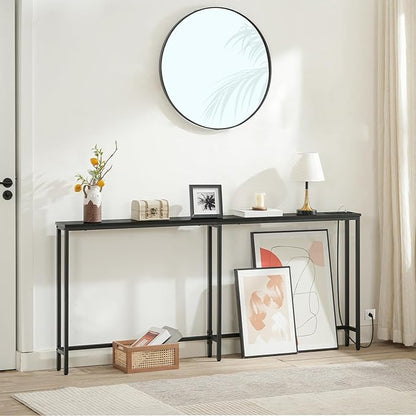 HOOBRO 70.9" Narrow Console Table with Charging Station, 5.9" Sofa Table with 2 Power Outlets and USB Ports, Long Entryway Tables Behind Couch Table, for Hallway, Livingroom, Black BB185UXG01G1