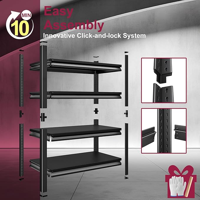 36''W Garage Shelves Heavy Duty - 1,480Lbs Steel Metal Adjustable Utility Storage Shelving Rack Units 36" W x 16" D x 66" H 4 Tier Black