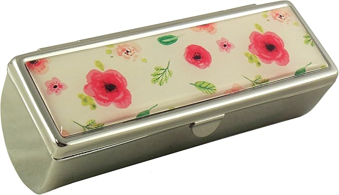Houder Designer Lipstick Case with Mirror for Purse - Decorative Lipstick Holder with Gift Box - Velvet Lined - Protect Your Lipsticks in Style (Red Flowers)